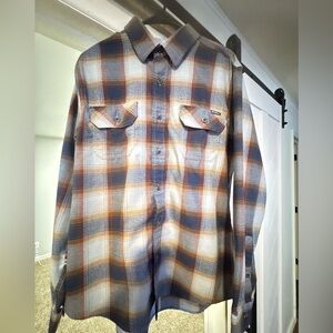 Eddie Bauer Navy and Burgundy Plaid Dress Shirt